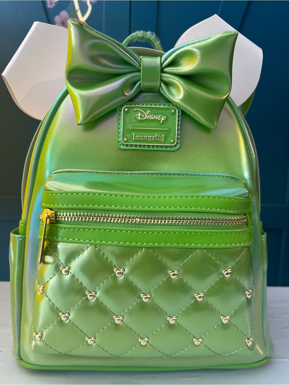 Loungefly Iridescent Green Minnie Bow Mini Backpack